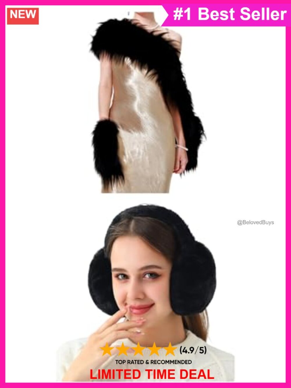 Faux Fur Shawl Collar & Foldable Earmuffs 2pc Set One Size